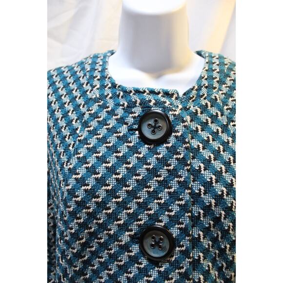 I.C.E. Women's M Teal Black Herringbone Tweed Lined Large Button Blazer Pockets - Picture 3 of 16
